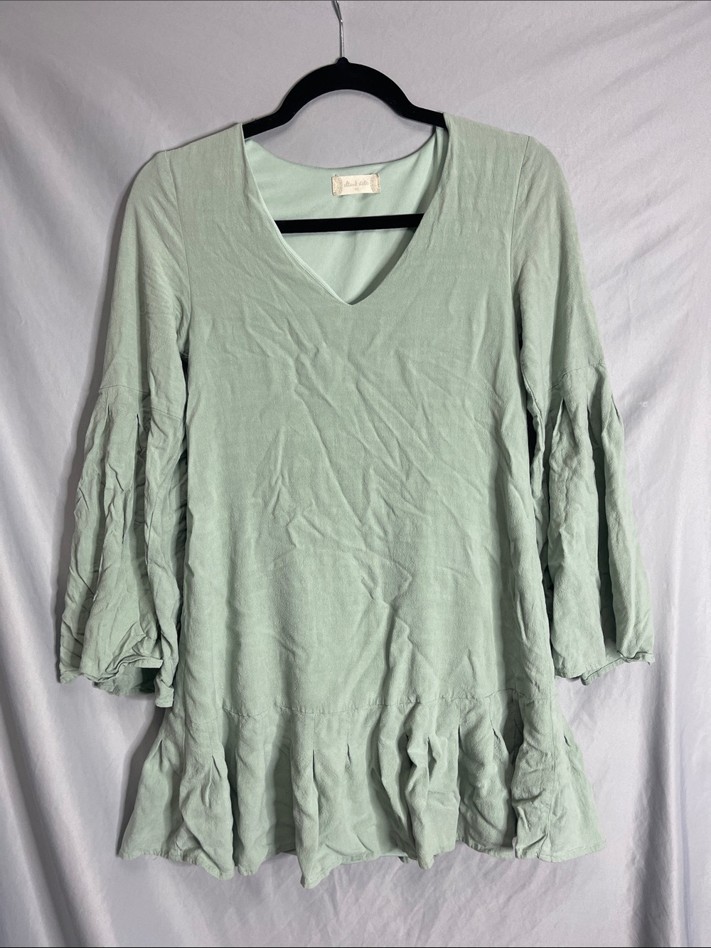 Altar'd State Light Sage Green V-Neck Ruffle Hem Tunic Dress